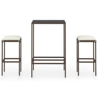 vidaXL 3 Piece Garden Bar Set with Cushions Poly Rattan Brown