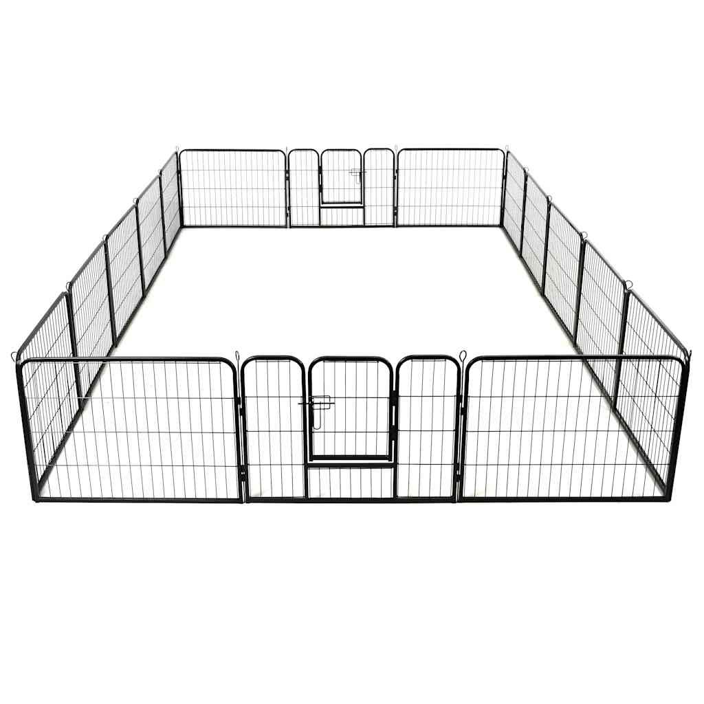 vidaXL Dog Playpen 16 Panels Steel 60x80 cm Black