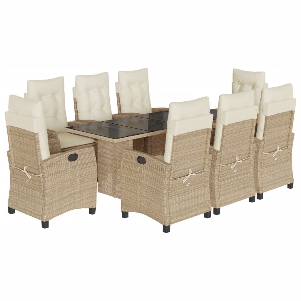 vidaXL 9 Piece Garden Dining Set with Cushions Beige Poly Rattan