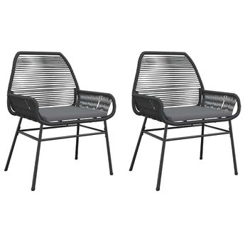 vidaXL Garden Chairs 2 pcs with Cushions Black Poly Rattan
