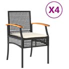 vidaXL Garden Chairs with Cushions 4 pcs Black Poly Rattan Acacia Wood
