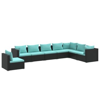 vidaXL 8 Piece Garden Lounge Set with Cushions Poly Rattan Black