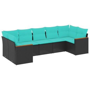 vidaXL 7 Piece Garden Sofa Set with Cushions Black Poly Rattan