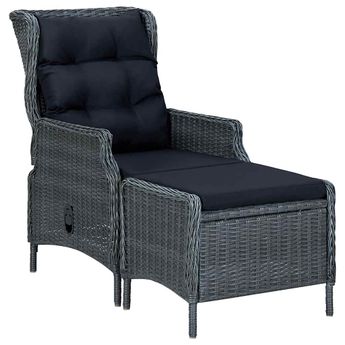 vidaXL Reclining Patio Chair with Footstool Poly Rattan Dark Gray