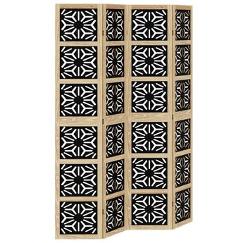 vidaXL Room Divider 4 Panels Brown and Black Solid Wood Paulownia