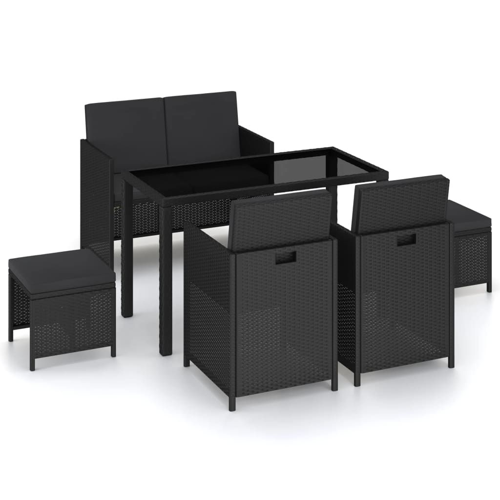 vidaXL 6 Piece Patio Dining Set with Cushions Poly Rattan Black