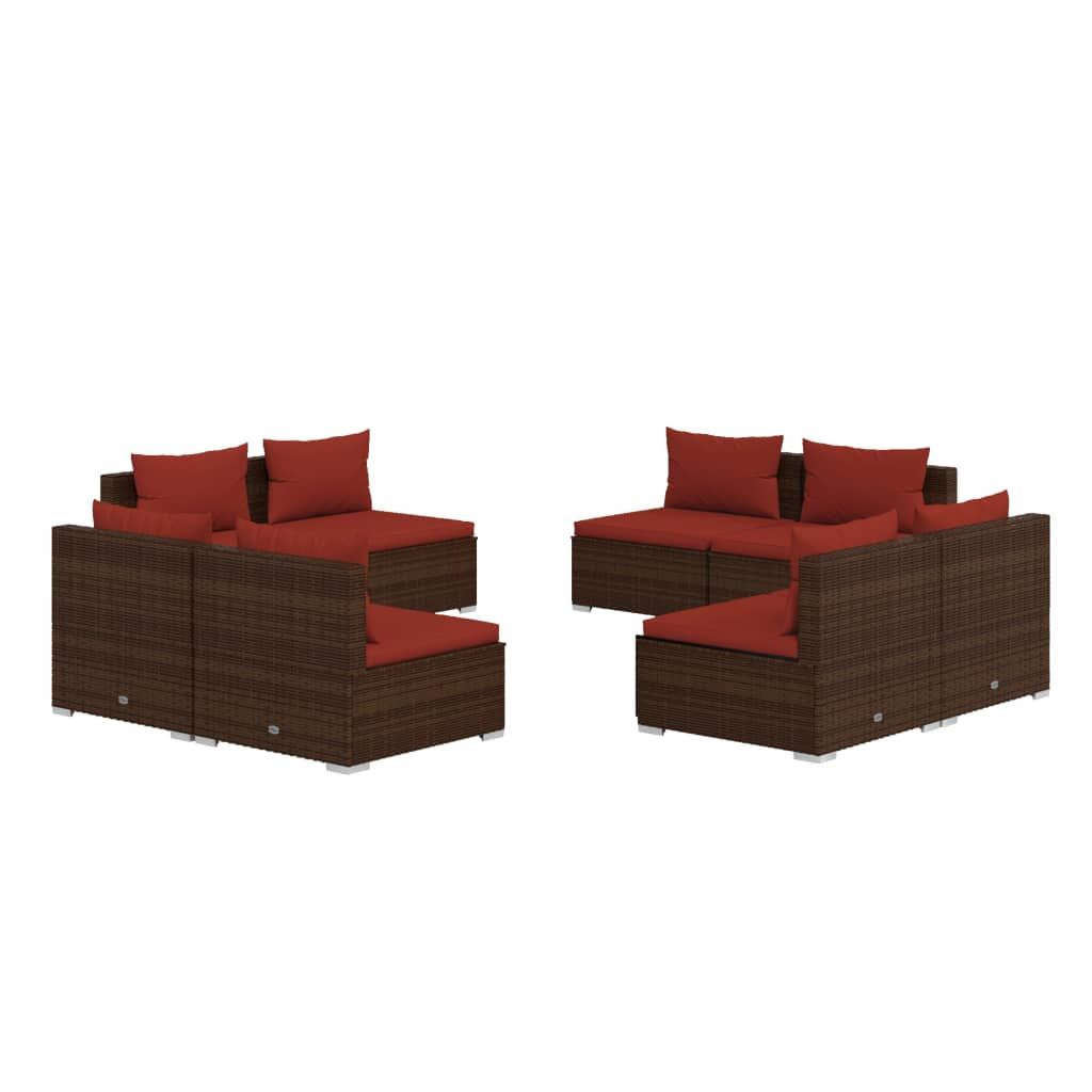 vidaXL 8 Piece Patio Lounge Set with Cushions Poly Rattan Brown