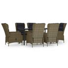vidaXL 7 Piece Patio Dining Set Brown Poly Rattan