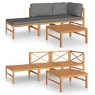 vidaXL 4 Piece Patio Lounge Set with Gray Cushions Solid Teak Wood