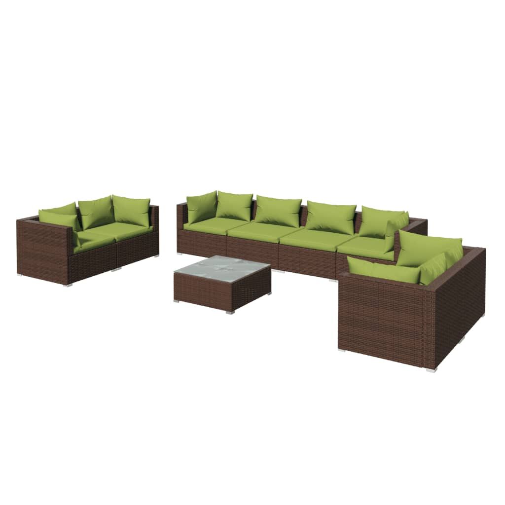 vidaXL 9 Piece Patio Lounge Set with Cushions Poly Rattan Brown