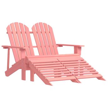 vidaXL 2-Seater Patio Adirondack Chair&Ottoman Fir Wood Pink
