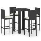 vidaXL 5 Piece Patio Bar Set with Cushions Poly Rattan Black