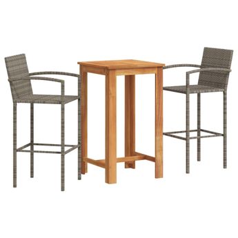 vidaXL 3 Piece Patio Bar Set Gray Solid Wood Acacia and Poly Rattan