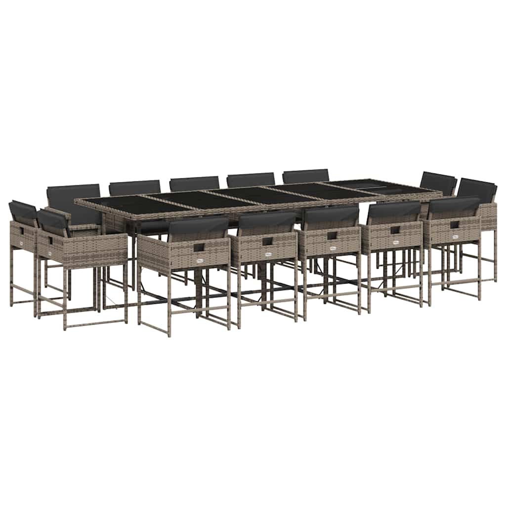 vidaXL 15 Piece Patio Dining Set with Cushions Gray Poly Rattan