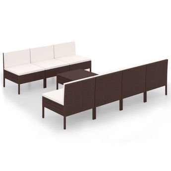 vidaXL 8 Piece Patio Lounge Set with Cushions Poly Rattan Brown