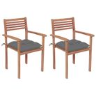 vidaXL Patio Chairs 2 pcs with Gray Cushions Solid Teak Wood