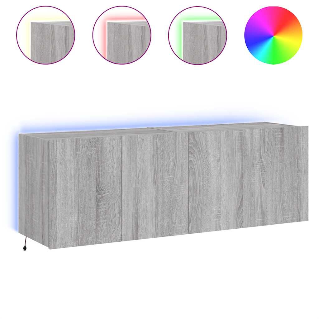vidaXL TV Wall Stands with LED Lights 2 pcs Gray Sonoma 23.6"x13.8"x16.1"