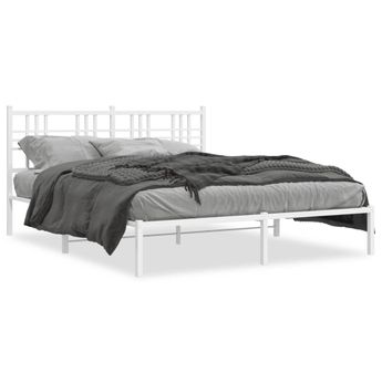 vidaXL Metal Bed Frame without Mattress with Headboard White 59.1"x78.7"