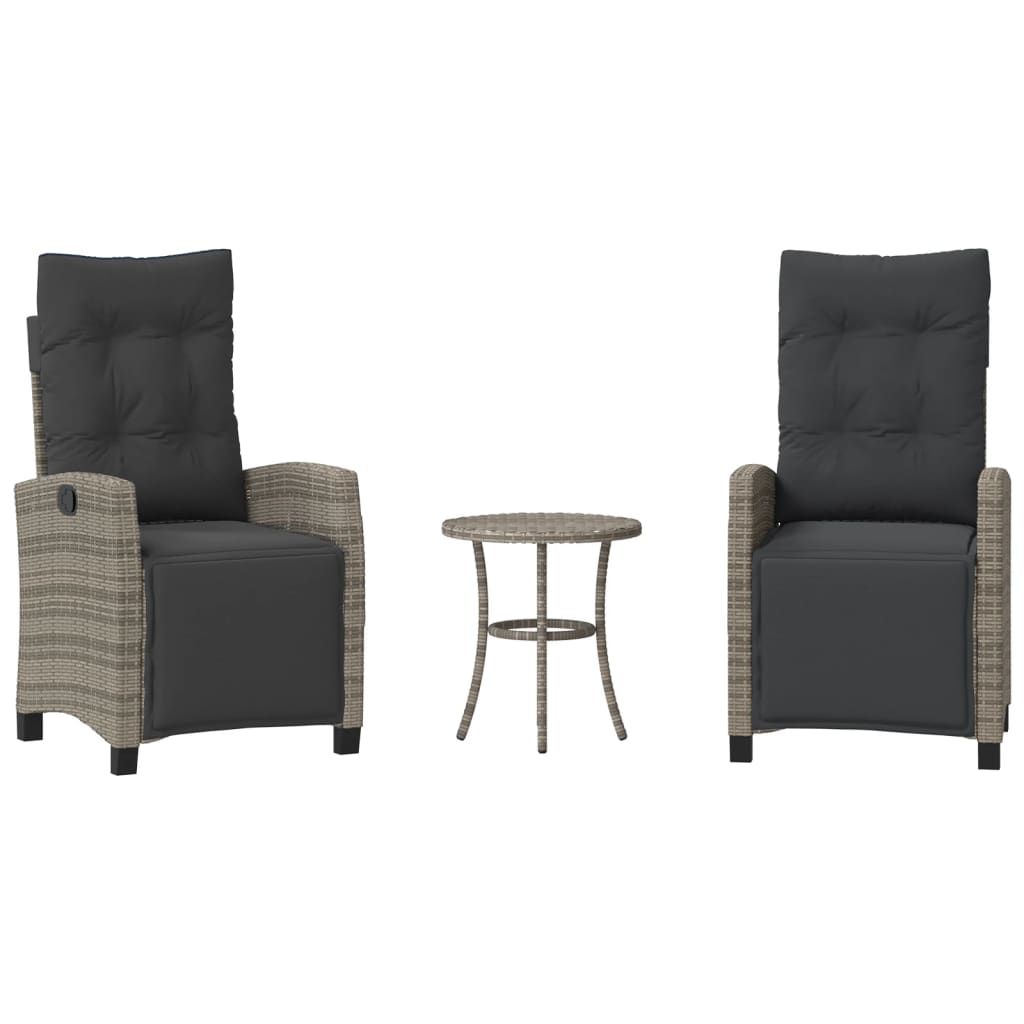 vidaXL 3 Piece Bistro Set with Cushions Grey Poly Rattan
