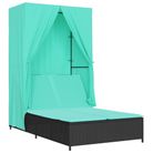vidaXL Double Sun Lounger with Roof and Curtains Black Poly Rattan