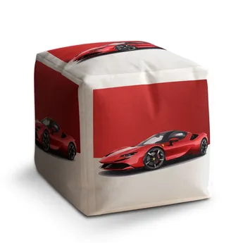 Sablio Taburet Cube Ferrari na červenobílé - 60x60x60 cm
