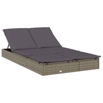 vidaXL 2-Person Sunbed with Cushions Gray Poly Rattan