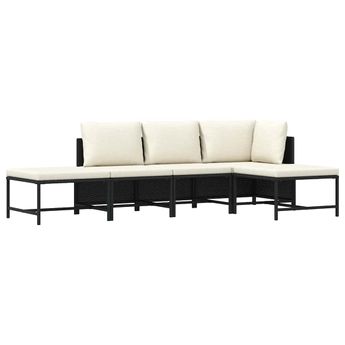 vidaXL 5 Piece Patio Sofa Set with Cushions Black Poly Rattan