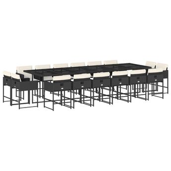 vidaXL 17 Piece Patio Dining Set with Cushions Black Poly Rattan