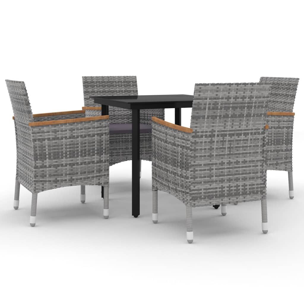 vidaXL 5 Piece Garden Dining Set with Cushions Poly Rattan and Glass