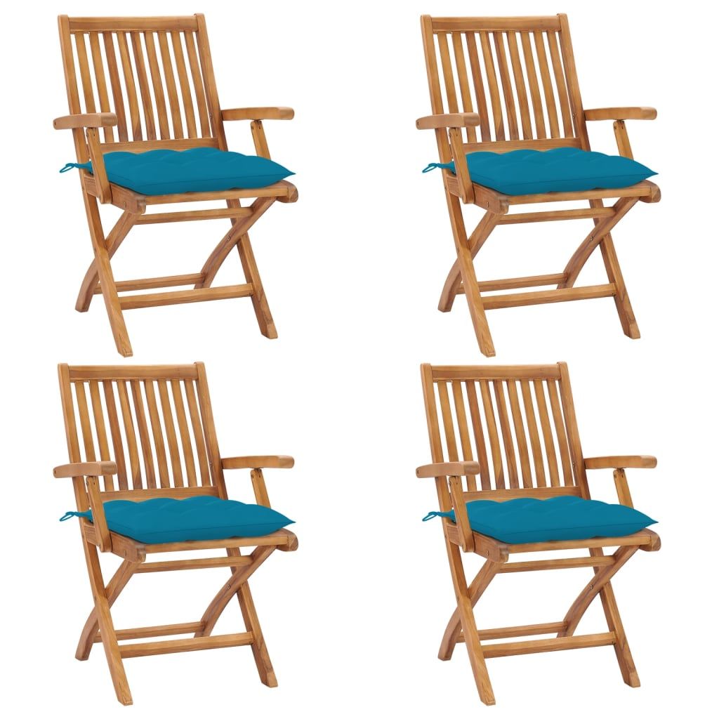 vidaXL Folding Garden Chairs with Cushions 4 pcs Solid Teak Wood