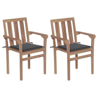vidaXL Garden Chairs 2 pcs with Anthracite Cushions Solid Teak Wood