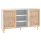 vidaXL Sideboard White 105x30x60 cm Solid Wood Pine and Natural Rattan