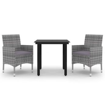 vidaXL 3 Piece Garden Dining Set with Cushions Poly Rattan and Glass