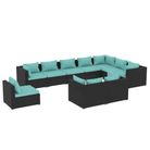 vidaXL 10 Piece Patio Lounge Set with Cushions Poly Rattan Black