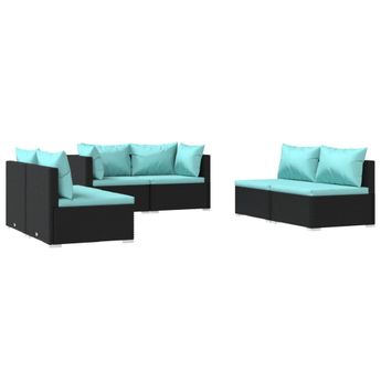 vidaXL 6 Piece Garden Lounge Set with Cushions Poly Rattan Black