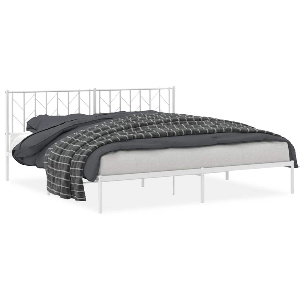 vidaXL Metal Bed Frame without Mattress with Headboard White 76"x79.9"