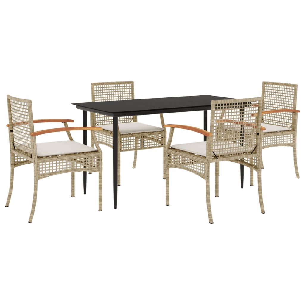 vidaXL 5 Piece Patio Dining Set with Cushions Beige Poly Rattan