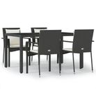 vidaXL 5 Piece Garden Dining Set with Cushions Black Poly Rattan