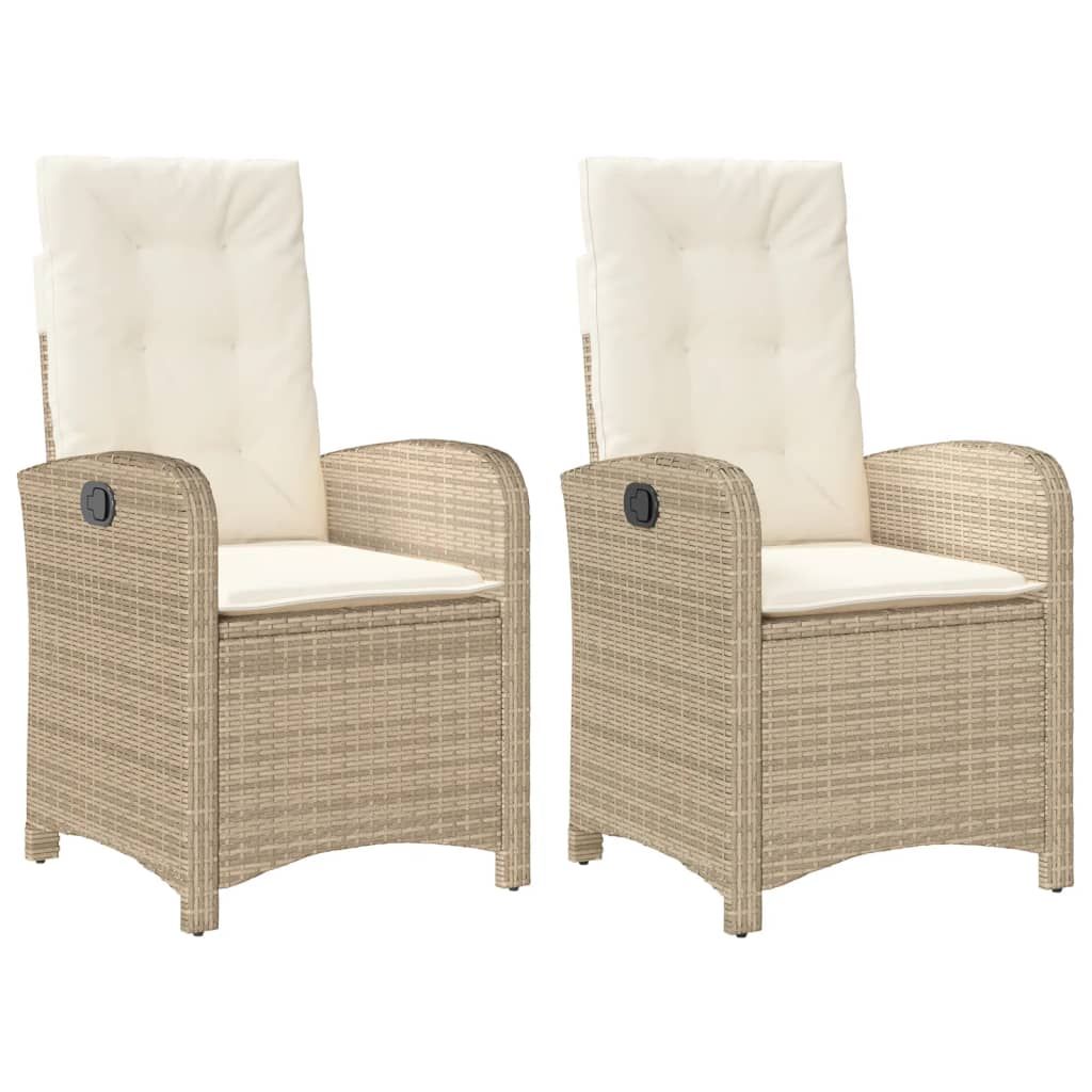 vidaXL Reclining Garden Chairs 2 pcs with Cushions Beige Poly Rattan