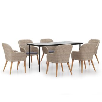 vidaXL 7 Piece Patio Dining Set with Cushions Brown