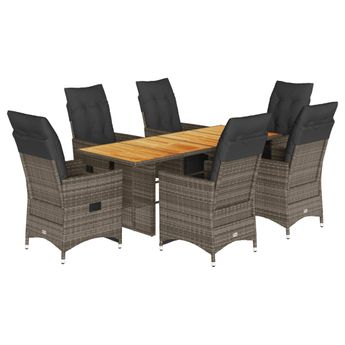 vidaXL 7 Piece Garden Bistro Set with Cushions Grey Poly Rattan