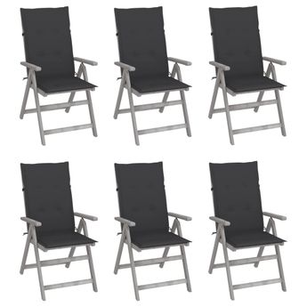 vidaXL Garden Reclining Chairs 6 pcs with Cushions Solid Acacia Wood