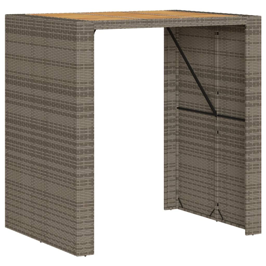 vidaXL Patio Bar Table with Acacia Wood Top Gray 41.3"x31.5"x43.3" Poly Rattan