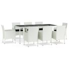vidaXL 9 Piece Garden Dining Set with Cushions White Poly Rattan