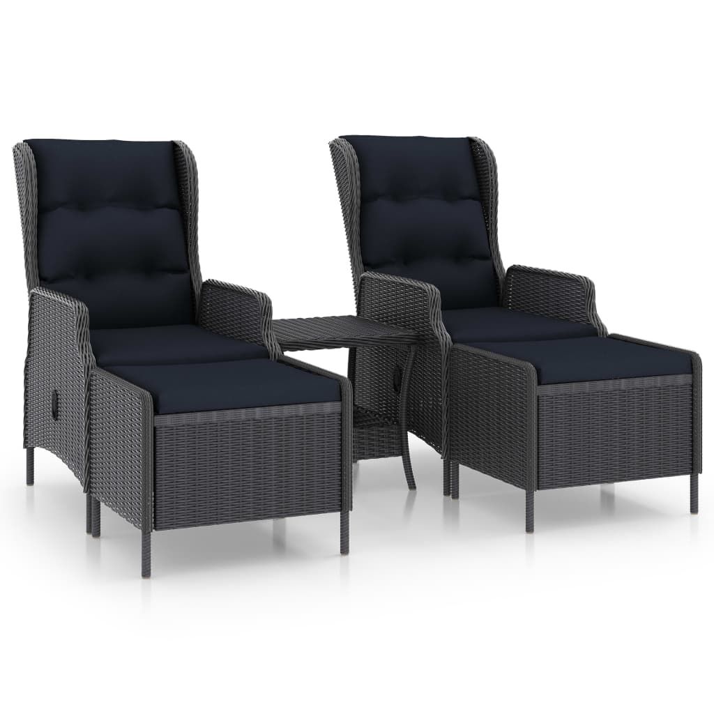 vidaXL 3 Piece Patio Lounge Set with Cushions Poly Rattan Dark Gray