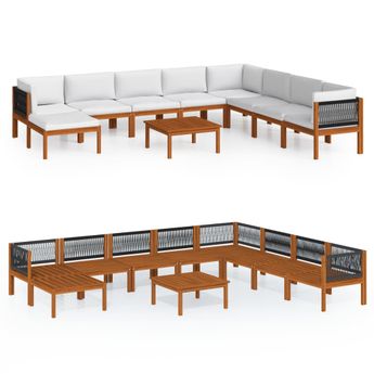 vidaXL 9 Piece Garden Lounge Set with Cushions Cream Wood Acacia&Rope