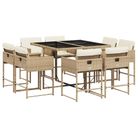 vidaXL 9 Piece Patio Dining Set with Cushions Beige Poly Rattan