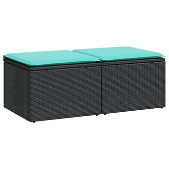 vidaXL 2 Piece Garden Sofa Set with Cushions Black Poly Rattan Acacia
