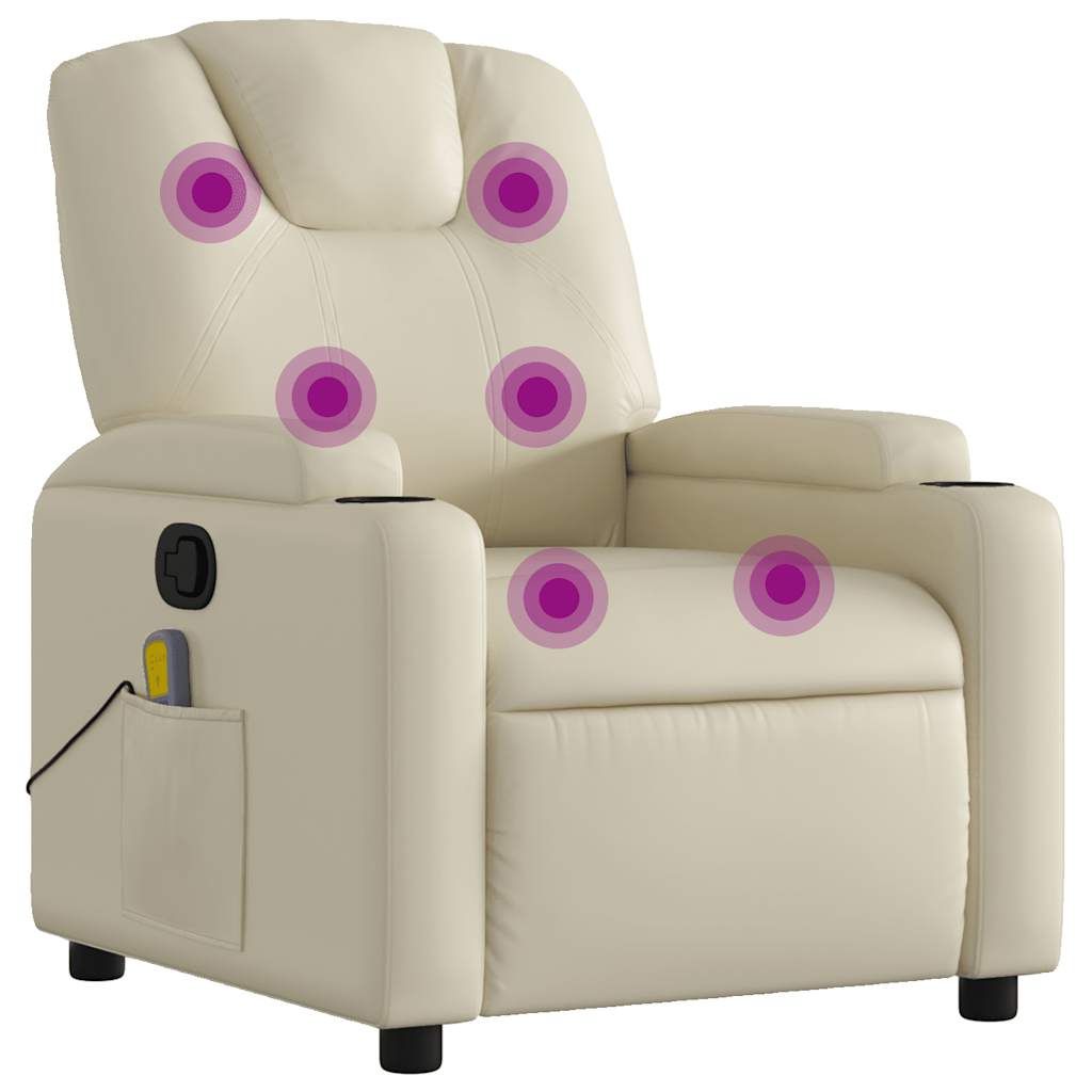 vidaXL Massage Recliner Chair Cream Faux Leather
