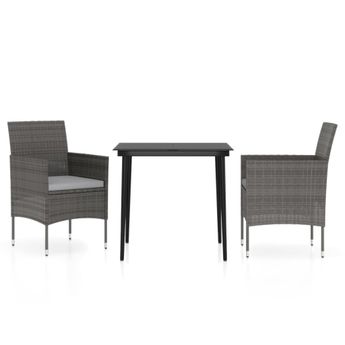 vidaXL 3 Piece Patio Dining Set with Cushions Gray and Black